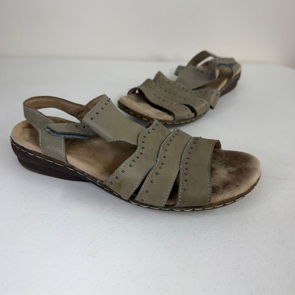 Soul Naturalizer sage gray leather strappy embellished slip on sandals casual 8
